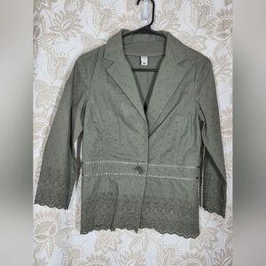 OLD NAVY VINTAGE 100% COTTON Y2K ARMY GREEN JACKET BLAZER W/EMBROIDERY sz S NEW